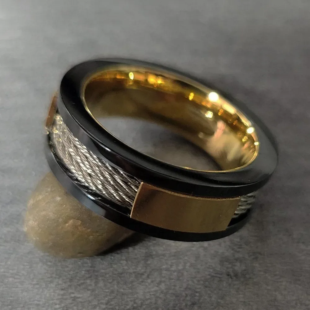 Men's Promise Ring Triple Wire Cable Inlay